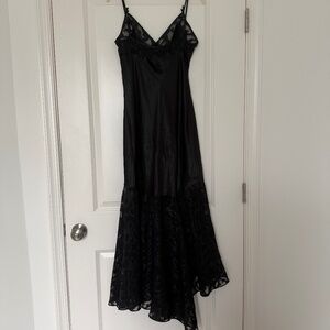 Vintage Black Stephanie Buffington Slip Dress – Size M – High‑Low Tea Length, La